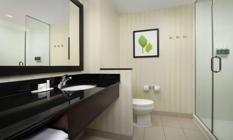 Private guest bathroom at Fairfield Inn & Suites by Marriott Baltimore BWI Airport.