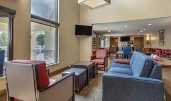 Lobby and coworking lounge at Comfort Inn & Suites Albuquerque Downtown.