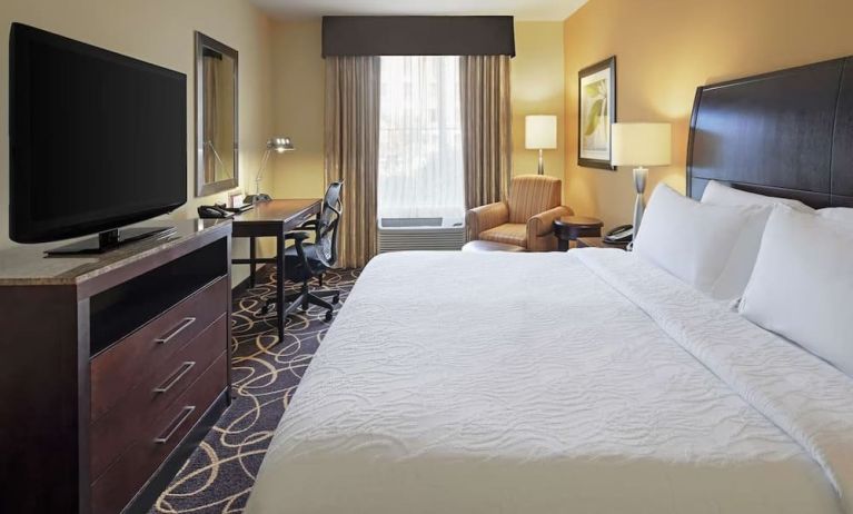 Delux king bed with TV at Hilton Garden Inn Shreveport Bossier City.