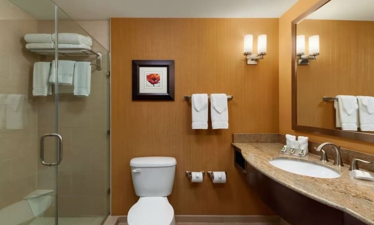 Guest bathroom with shower at Hilton Garden Inn Shreveport Bossier City.