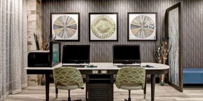 Business center with PC, internet, and printer at Homewood Suites By Hilton Burlington.