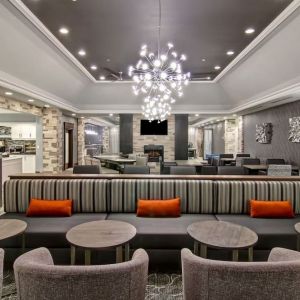 Lounge and coworking space at Homewood Suites By Hilton Burlington.