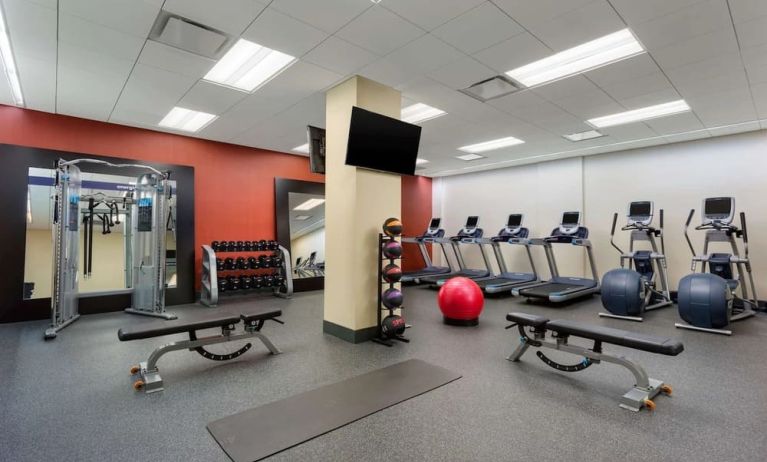 Equipped fitness center at Hampton Inn Manhattan/Times Square Central.