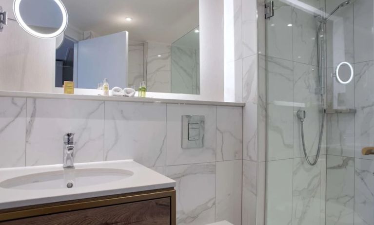 Guest bathroom with shower at DoubleTree By Hilton Stoke On Trent.