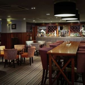 Bar and coworking space at DoubleTree By Hilton Stratford-upon-Avon.