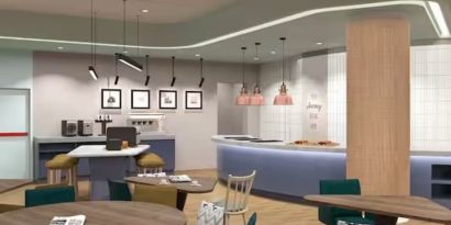 Lounge and coworking space at Hampton By Hilton Budapest City Centre.