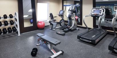 Well equipped fitness center at Hampton Inn & Suites Gainesville-Downtown.