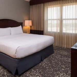 Delux king room with natural light at Hilton San Antonio Hill Country.