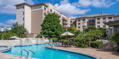 Relaxing pool area at Hilton San Antonio Hill Country.