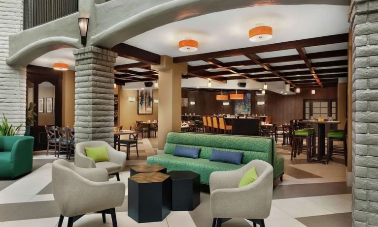 Lounge and coworking space at Embassy Suites By Hilton Arcadia Pasadena Area.