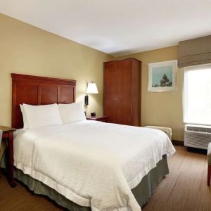 King bed with business desk at Hampton Inn Ft. Lauderdale-Cypress Creek.