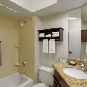 Guest bathroom with shower and bath at Hampton Inn Ft. Lauderdale-Cypress Creek.