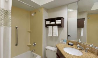 Guest bathroom with shower and bath at Hampton Inn Ft. Lauderdale-Cypress Creek.