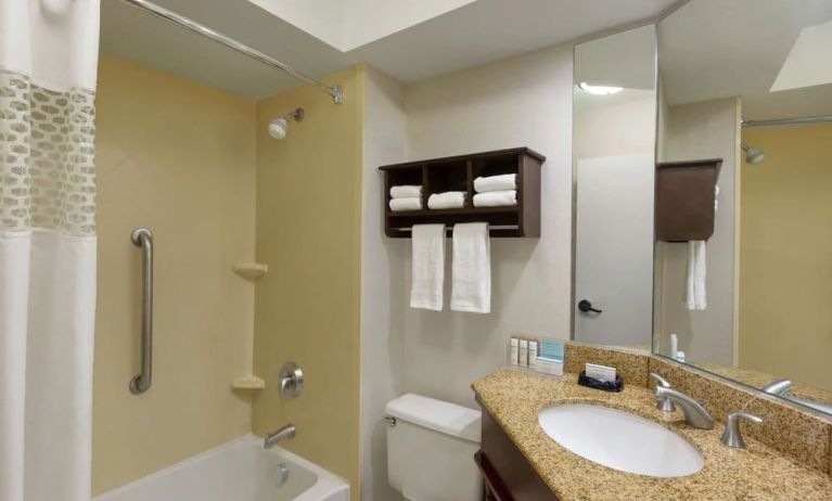 Guest bathroom with shower and bath at Hampton Inn Ft. Lauderdale-Cypress Creek.