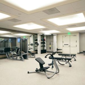 Equipped fitness center at Hilton Los Angeles Airport.