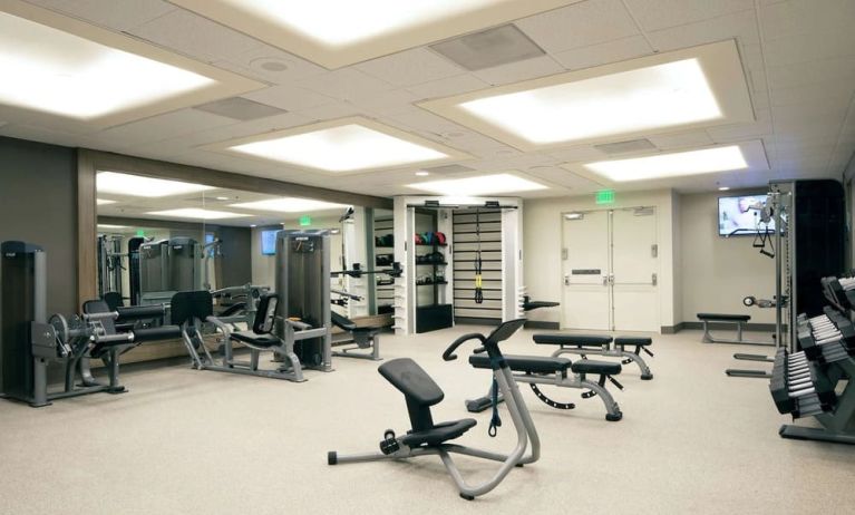 Equipped fitness center at Hilton Los Angeles Airport.