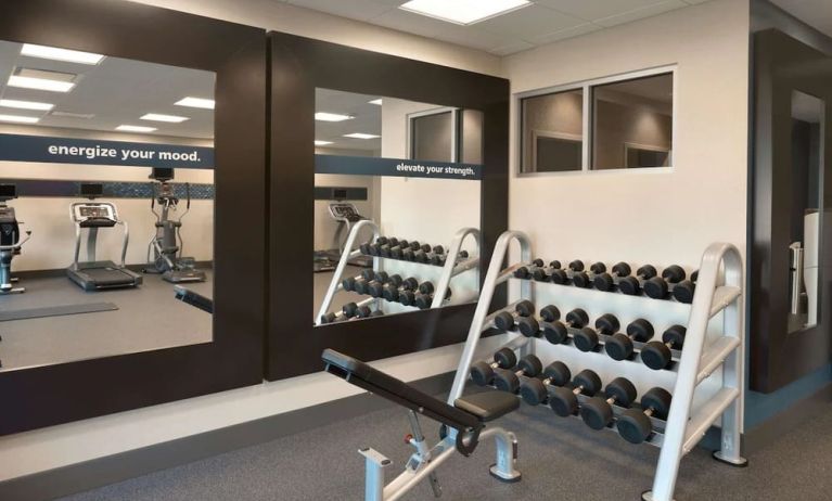 Equipped fitness center at Hampton Inn & Suites Rosemont Chicago O'Hare.