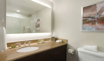 Private guest bathroom at DoubleTree By Hilton Hartford - Bradley Airport.