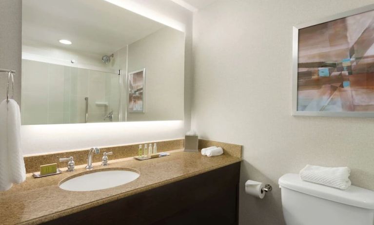 Private guest bathroom at DoubleTree By Hilton Hartford - Bradley Airport.