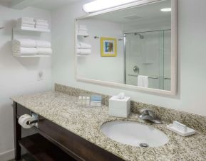 Guest bathroom with shower at Hampton Inn & Suites Miami-Doral/Dolphin Mall.