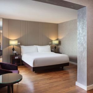 Luxurious king room with private bathroom at Hilton Berlin.