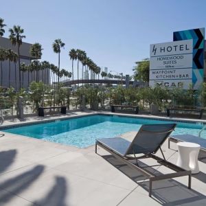 Stunning outdoor pool at H Hotel Los Angeles, Curio Collection By Hilton.