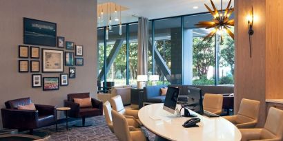 Dedicated business center at H Hotel Los Angeles, Curio Collection By Hilton.