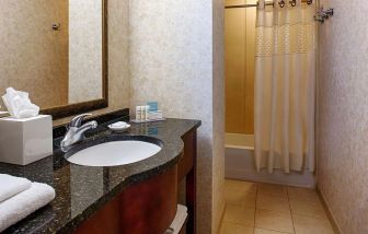 Guest bathroom with shower at Hampton Inn & Suites Birmingham-Downtown-Tutwiler.