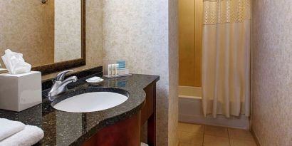 Guest bathroom with shower at Hampton Inn & Suites Birmingham-Downtown-Tutwiler.