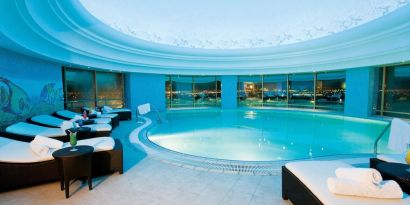 Stunning indoor pool at Millennium Hotel Doha.