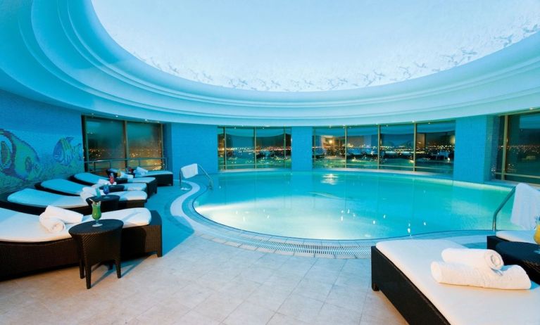 Stunning indoor pool at Millennium Hotel Doha.