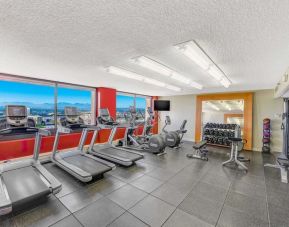 Fitness center with treadmills and view at the DoubleTree by Hilton Anaheim/Orange County.