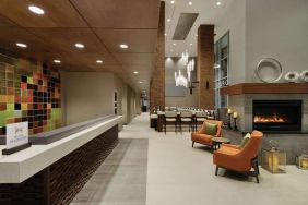 Lobby and coworking space at Hilton Garden Inn Calgary Downtown.