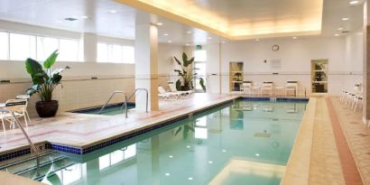 Stunning indoor pool at Sonesta Emeryville - San Francisco Bay Bridge.