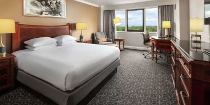 Delux king room with natural light at Hilton Short Hills.