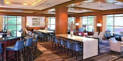 Bar, lounge, and coworking space at Hilton Short Hills.