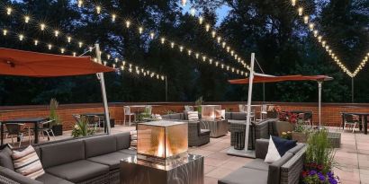 Relaxing outdoor lounge and terrace at Hilton Short Hills.