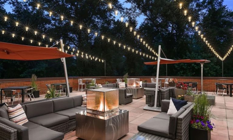 Relaxing outdoor lounge and terrace at Hilton Short Hills.