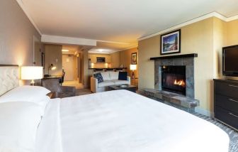 Delux king room with fire place at Hilton Whistler Resort & Spa.