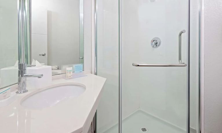 Guest bathroom with shower at Hampton Inn Orlando Near Universal Blv/International Dr.