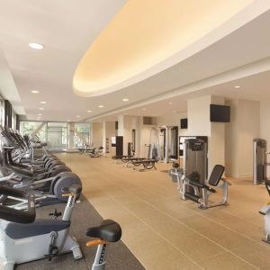 Equipped fitness center at Hilton Boston Logan Airport.