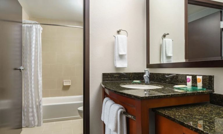 Guest bathroom with shower and tub at Hyatt PLACE Fort Lauderdale Airport - South & Cruise Port.