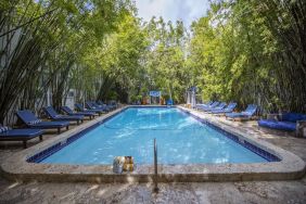 Reelaxing outdoor pool with sun loungers at Catalina Hotel & Beach Club.