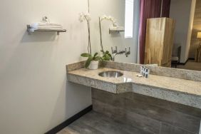 Guest bathroom with shower at Catalina Hotel & Beach Club.