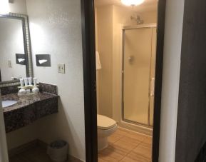 Private guest bathroom at Radisson Hotel Schaumburg.