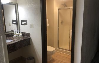 Private guest bathroom at Radisson Hotel Schaumburg.