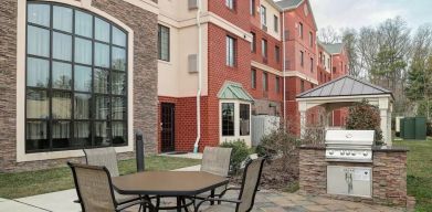 Outdoor terrace and coworking space at Staybridge Suites Washington D.C.- Greenbelt.