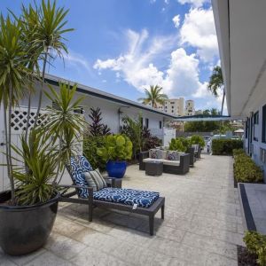 Relaxing outdoor terrace at Hollywood Beach Suites, A South Beach Group Hotel.