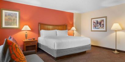 King bed with lounge area at Holiday Inn Express Chicago - Downers Grove.