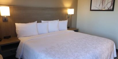 Cozy delux king room at Red Roof Plus Bourbonnais.